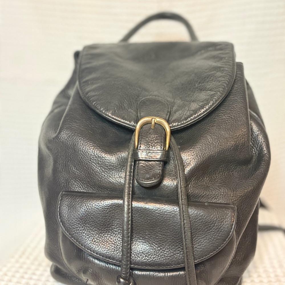A. Giannetti Vintage Black Leather Women's Drawstring Mini Backpack